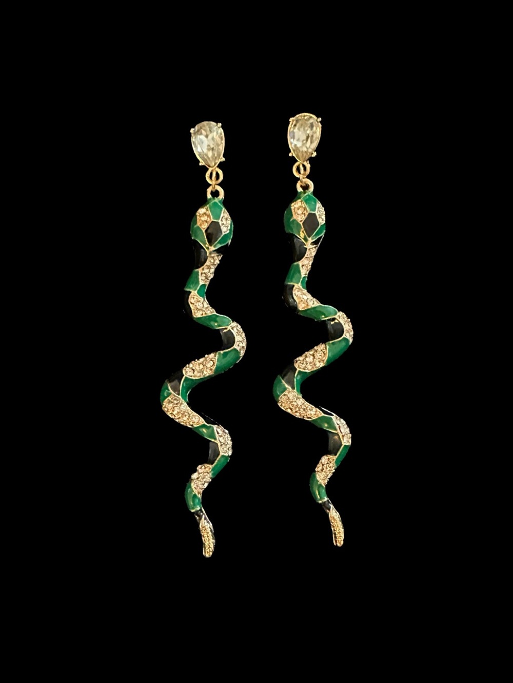 Gold & Green Snake Drop Earrings - Women Jewelry